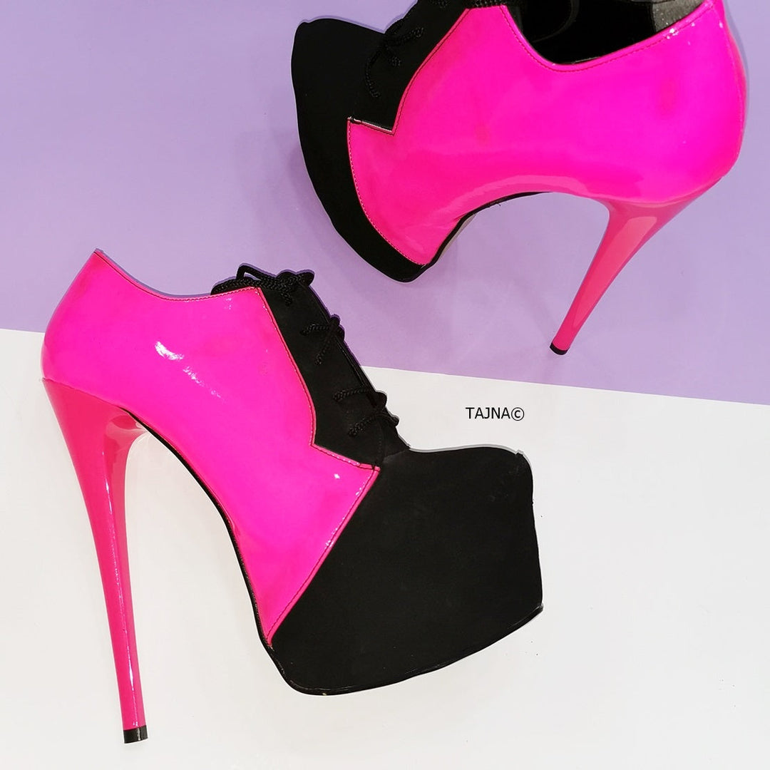 Oxford Neon Pink Black Ankle Platforms - Tajna Club