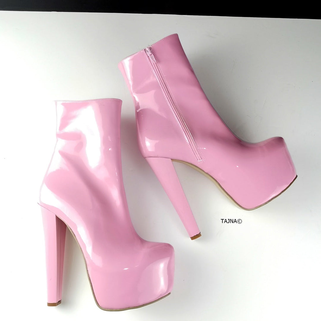 Light Pink Patent Platform Ankle Booties - Tajna Club
