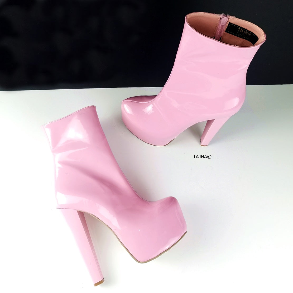 Light Pink Patent Platform Ankle Booties - Tajna Club