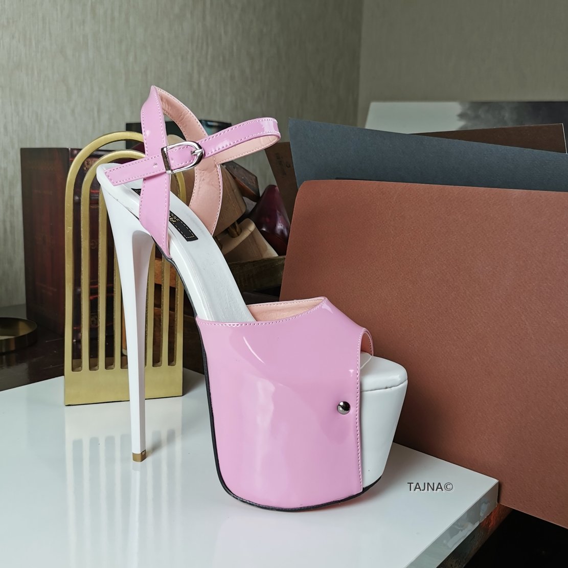 Pink White Patent High Heel Sandals - Tajna Club