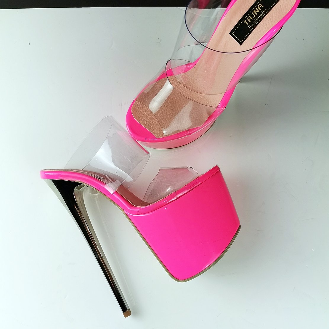 Pink Neon Transparent Strap Mules Tajna Shoes Tajna Club