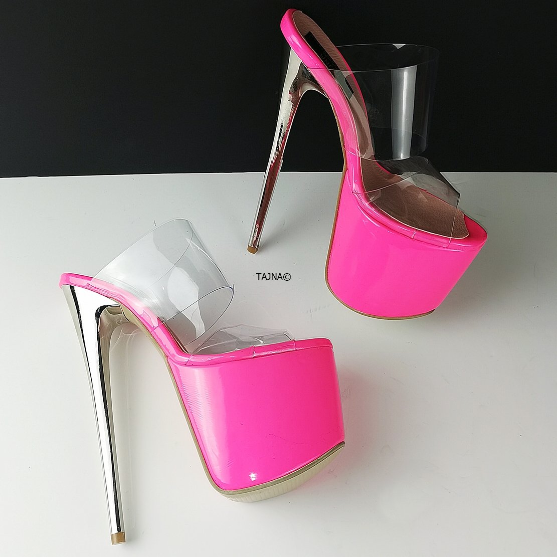 Pink Neon Transparent Strap Mules Tajna Shoes Tajna Club