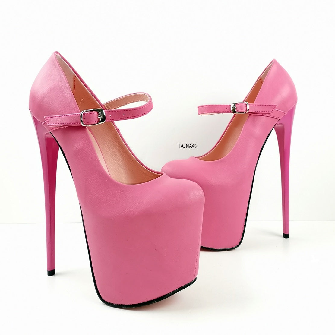 Pink Leather Mary Jane High Heel Pumps - Tajna Club