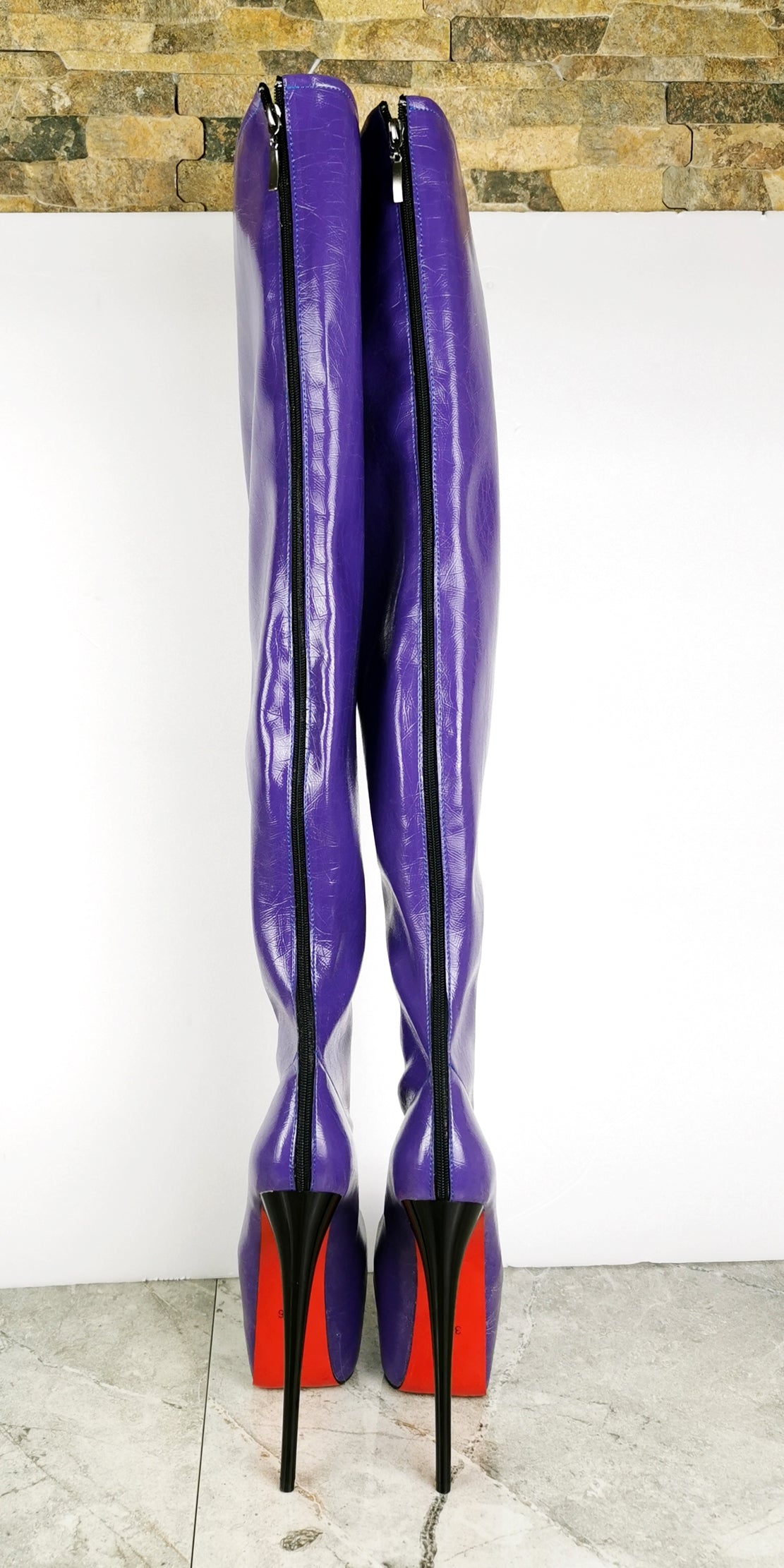 Purple leather thigh hot sale high boots