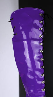 Purple Gloss Patent Military Style Lace Up Boots | Tajna Club