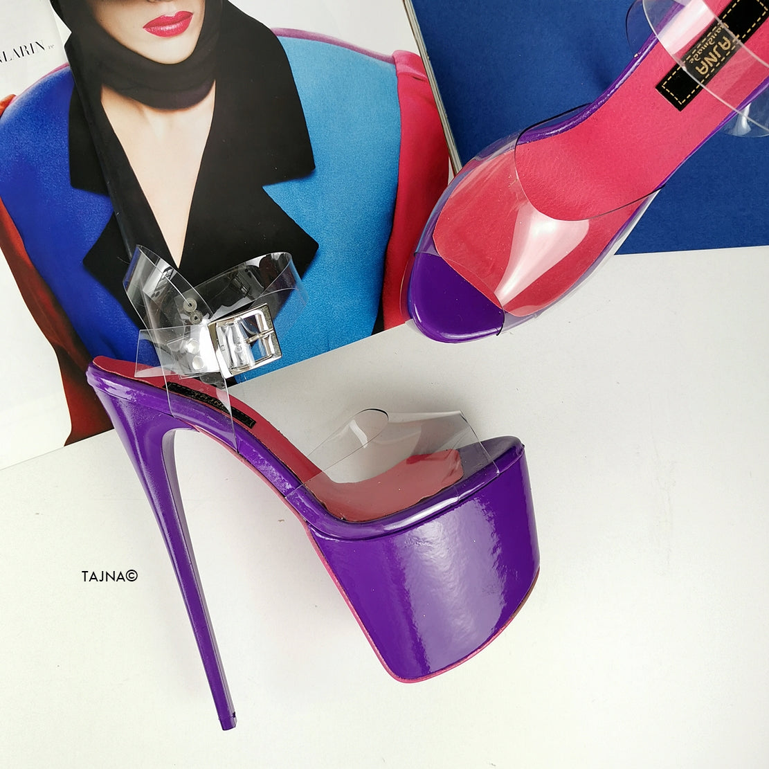 Purple Gloss Transparent Strap Sandals - Tajna Club