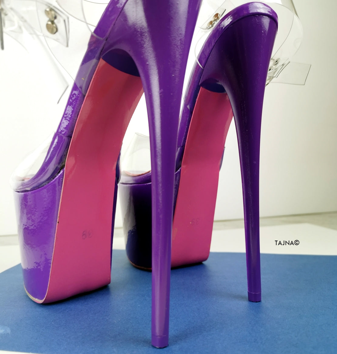 Purple Gloss Transparent Strap Sandals - Tajna Club