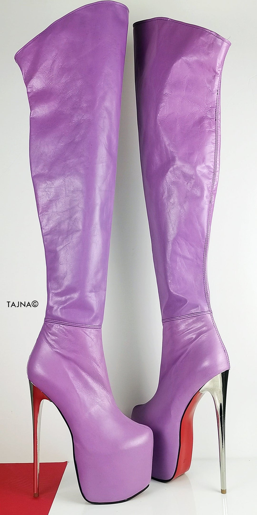 Genuine Leather Purple Violet Thigh High Boots - Tajna Club