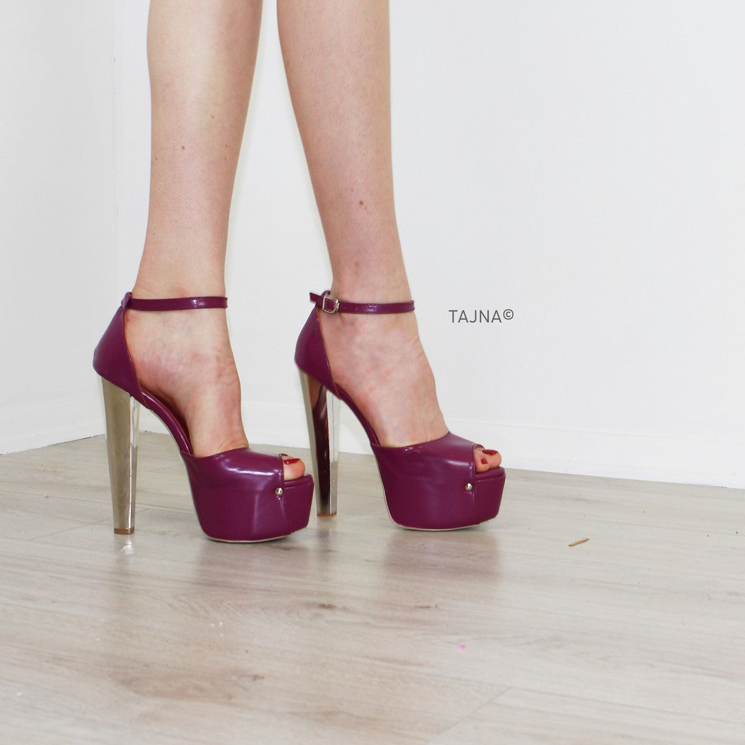 Purple Pink Ankle Strap Metalic Heels - Tajna Club