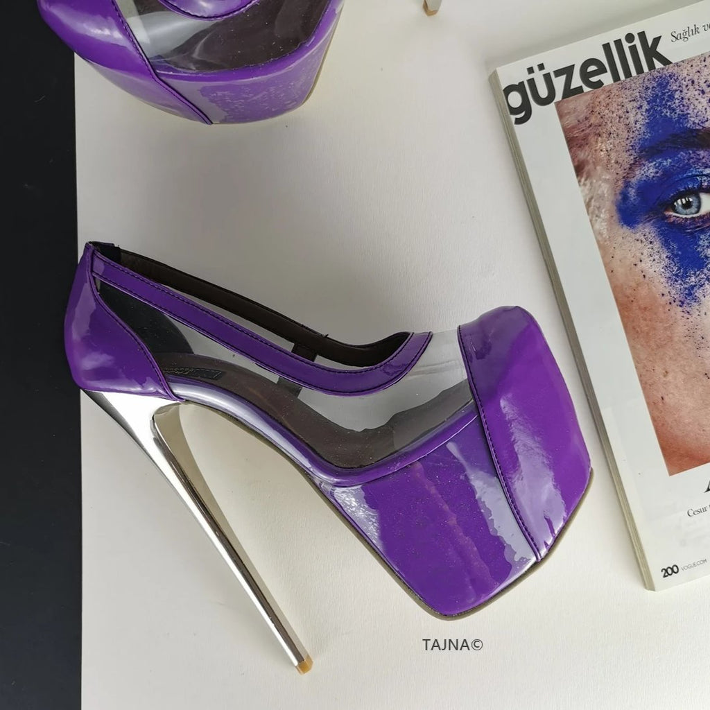 Purple Transparent Metallic Heels Peep Toe Tajna Shoes Tajna Club