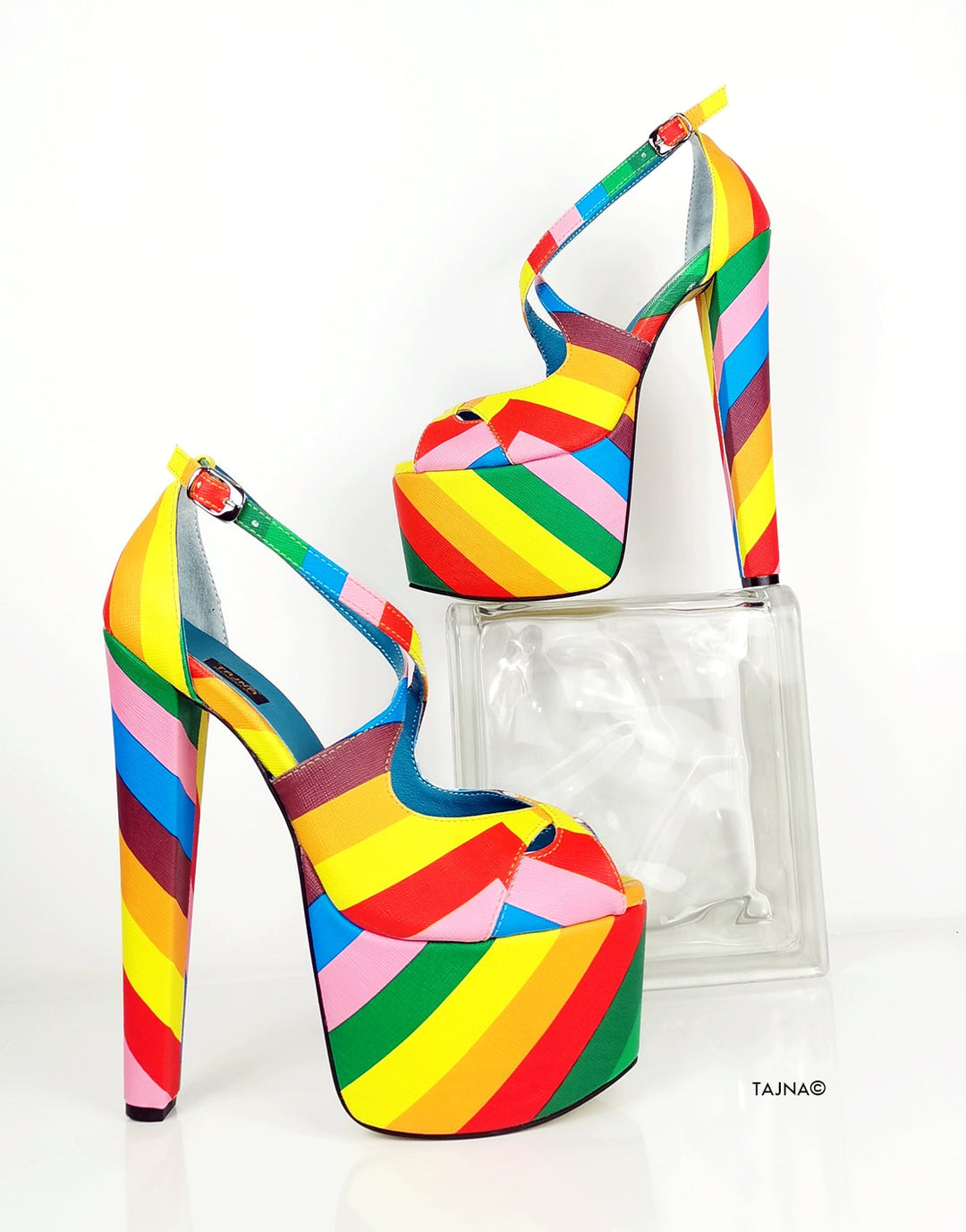 Rainbow Multi Colour Cross Strap Heels Tajna Shoes – Tajna Club