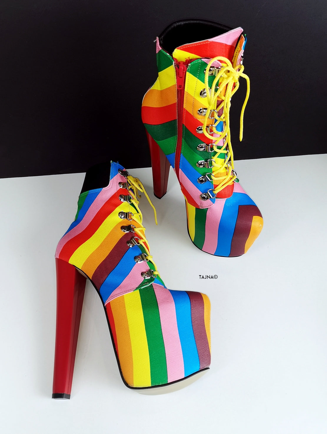 Rainbow Lace Up Love Boots - Tajna Club