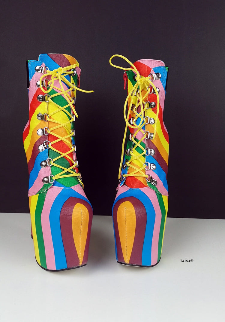 Rainbow Lace Up Love Boots - Tajna Club