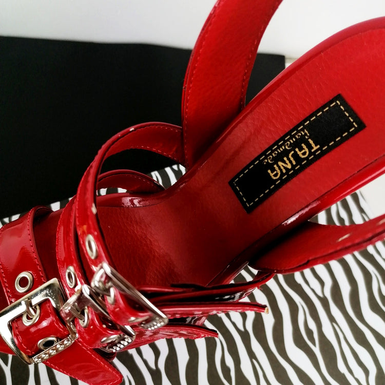 Red Triple Belted High Heel Sandals - Tajna Club