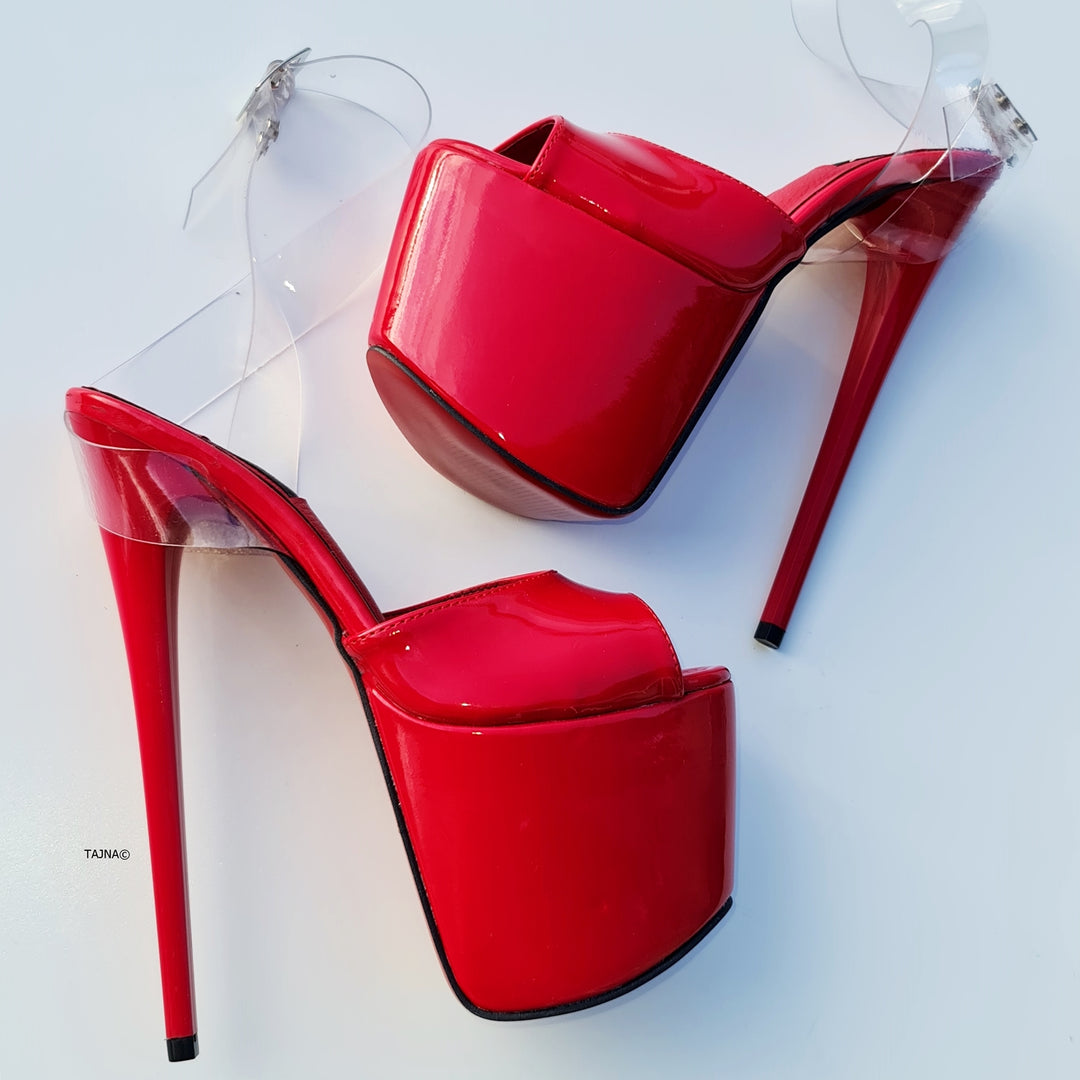 Transparent Ankle Strap Red Gloss High Heel Sandals