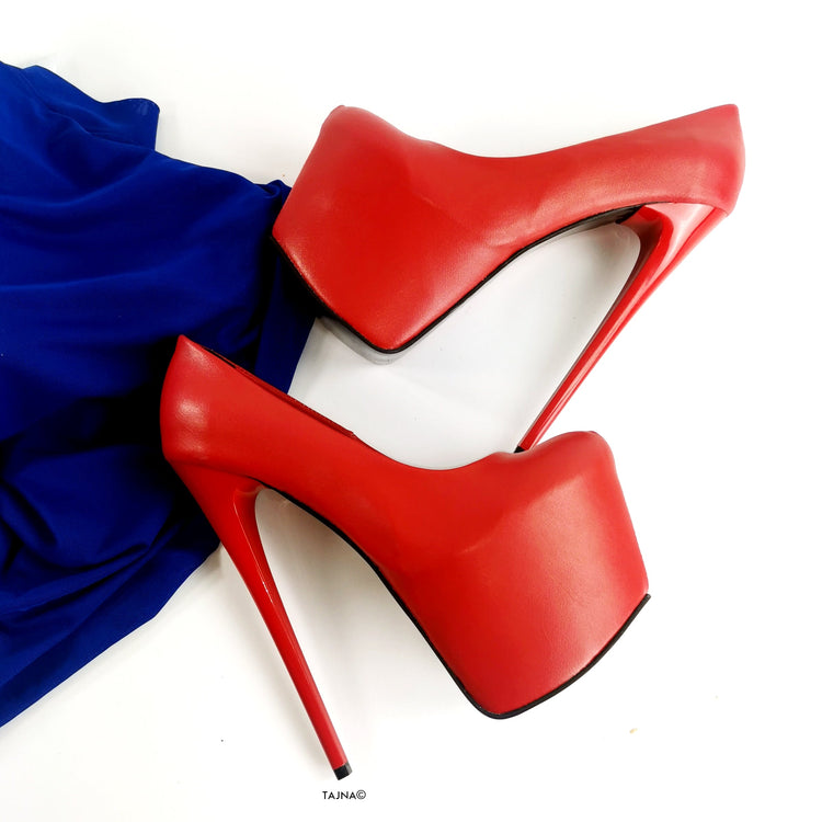 Red Matte High Heel Platforms - Tajna Club