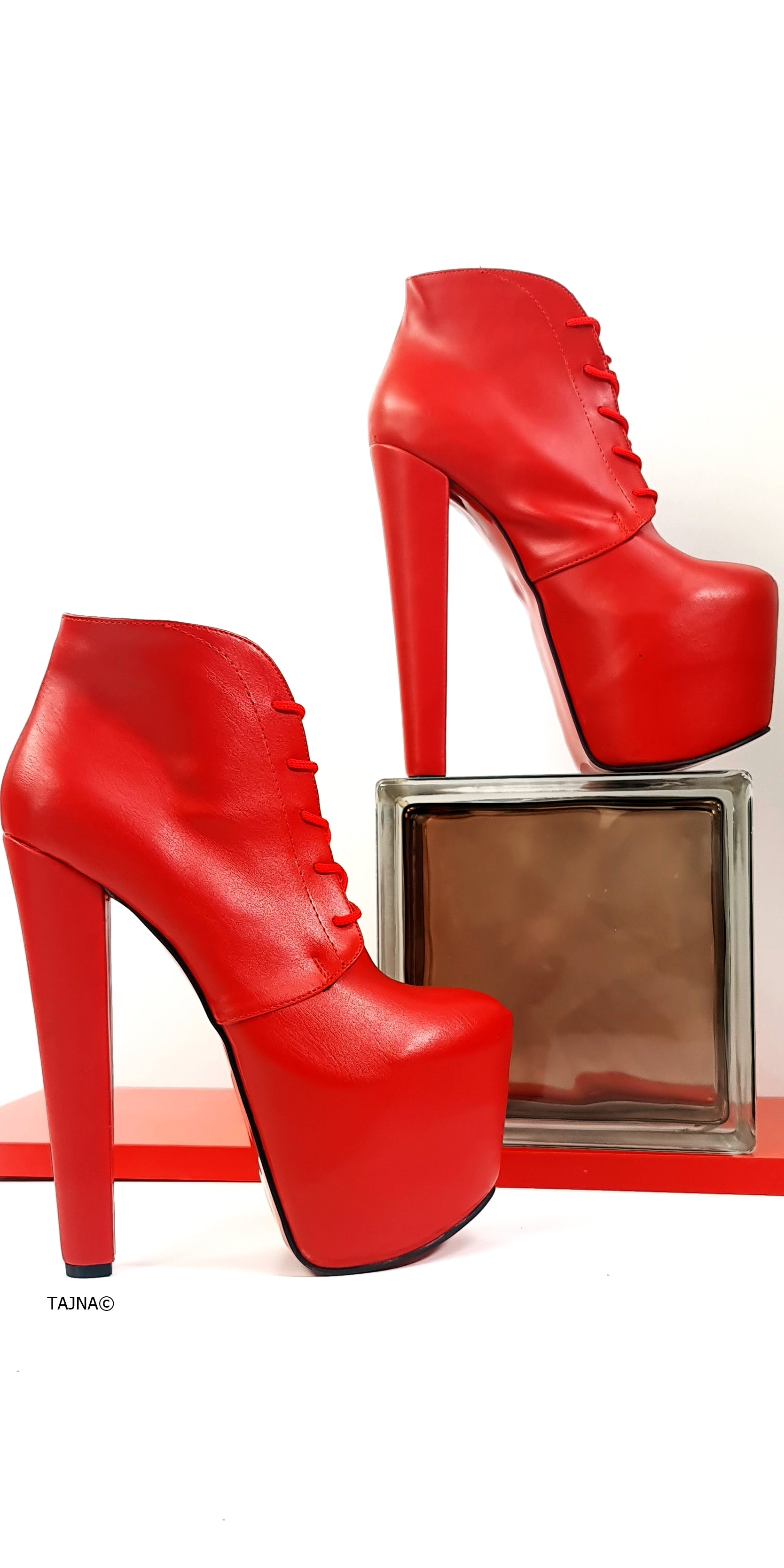 Ledna Red Matte Ankle Cut High Heel Booties