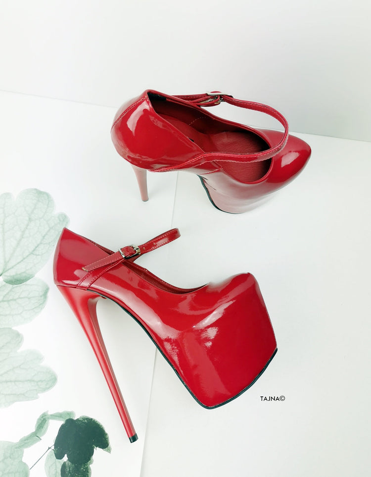 Red Patent Mary Jane Heels - Tajna Club