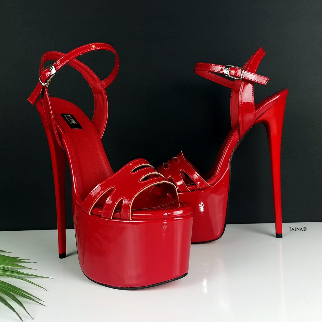 Red Patent Lazer High Heel Sandals - Tajna Club