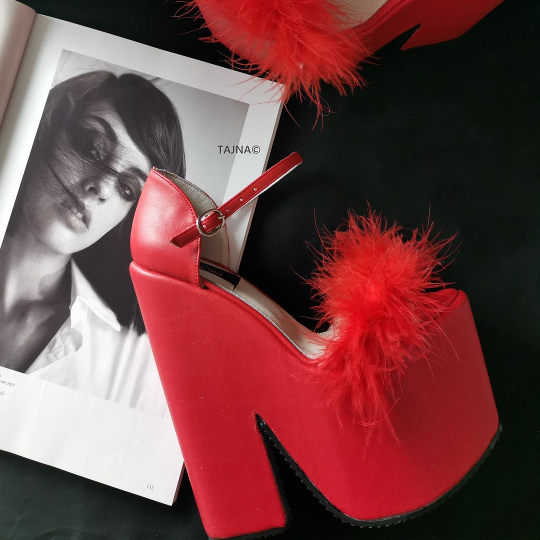 Furry red heels online