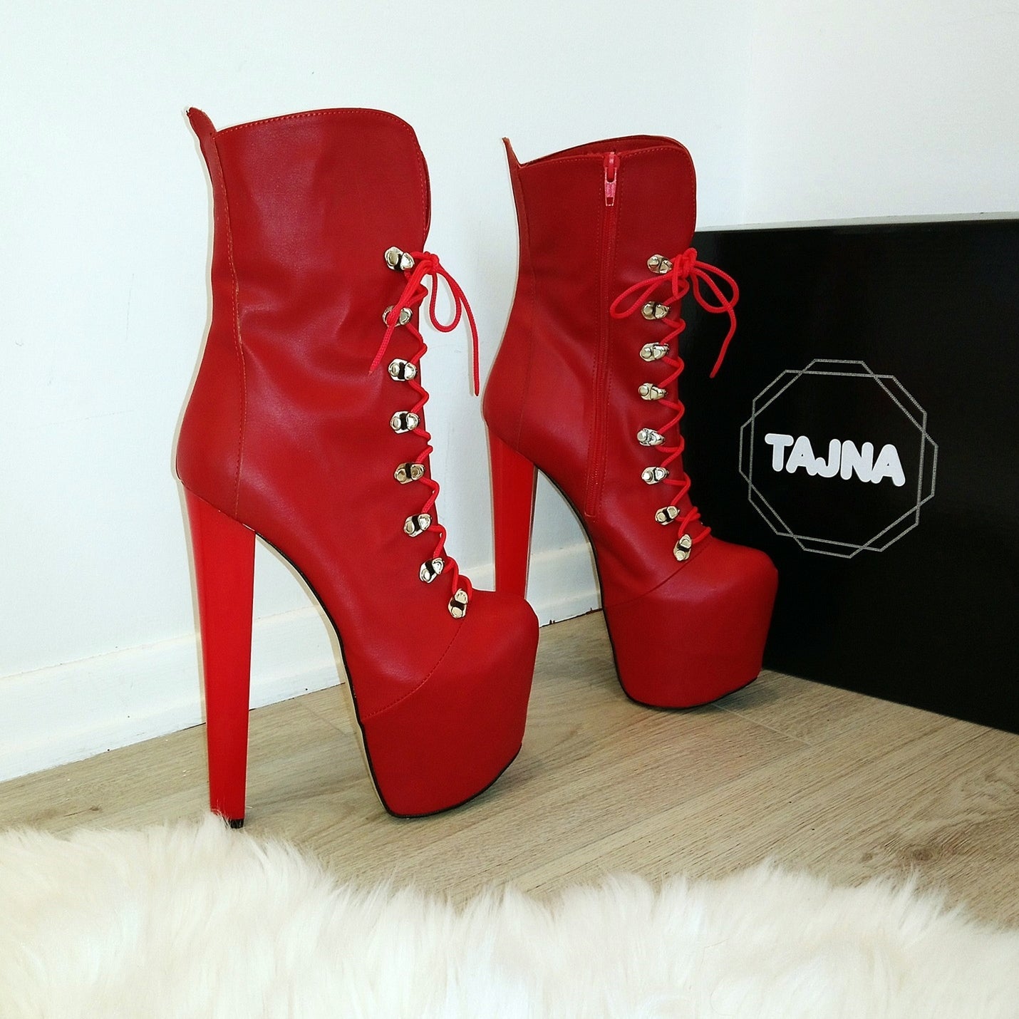 Red Lace Up Military Platform Boots Tajna Shoes Tajna Club