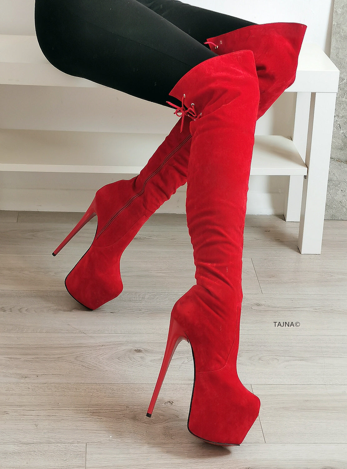 Red long boots heels store