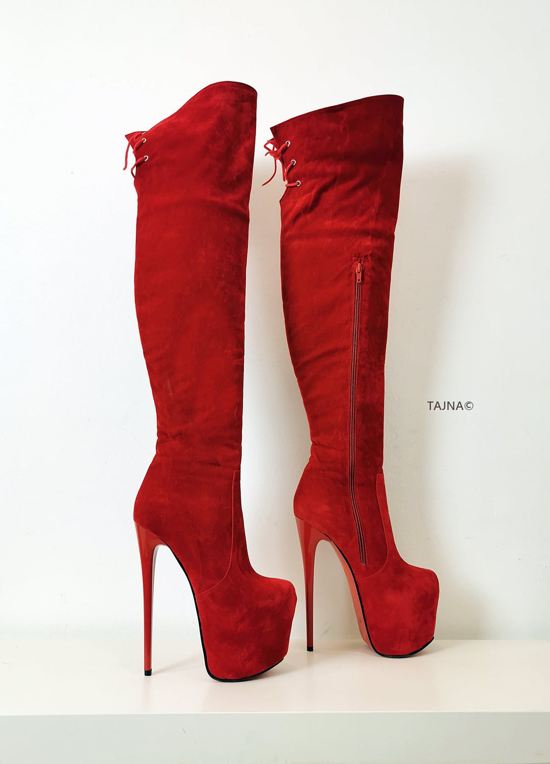 Red High Heel Over the Knee Boots - Tajna Club