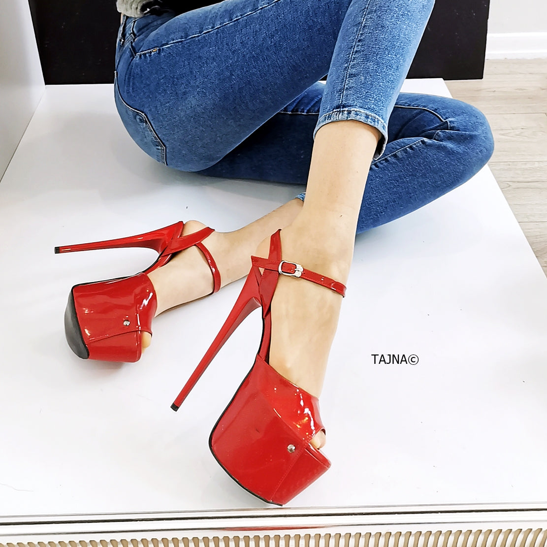 Red Patent Platform Sandals - Tajna Club
