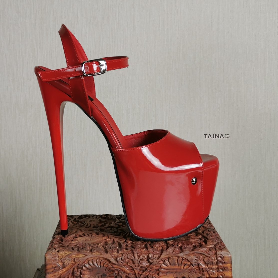 Red Patent High Heel Sandals - Tajna Club