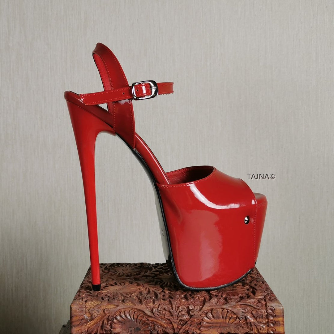 Red Patent High Heel Sandals - Main Image