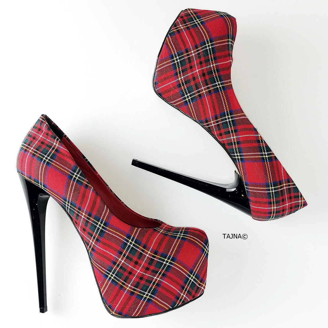 Tartan high cheap heel shoes