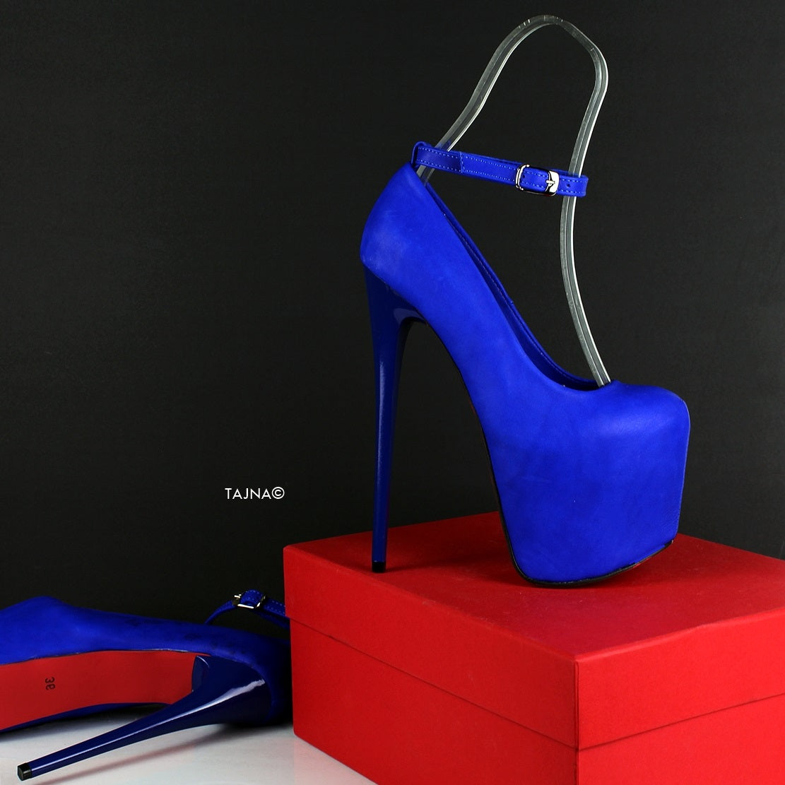 Real Leather Blue Ankle Strap Pumps - Tajna Club