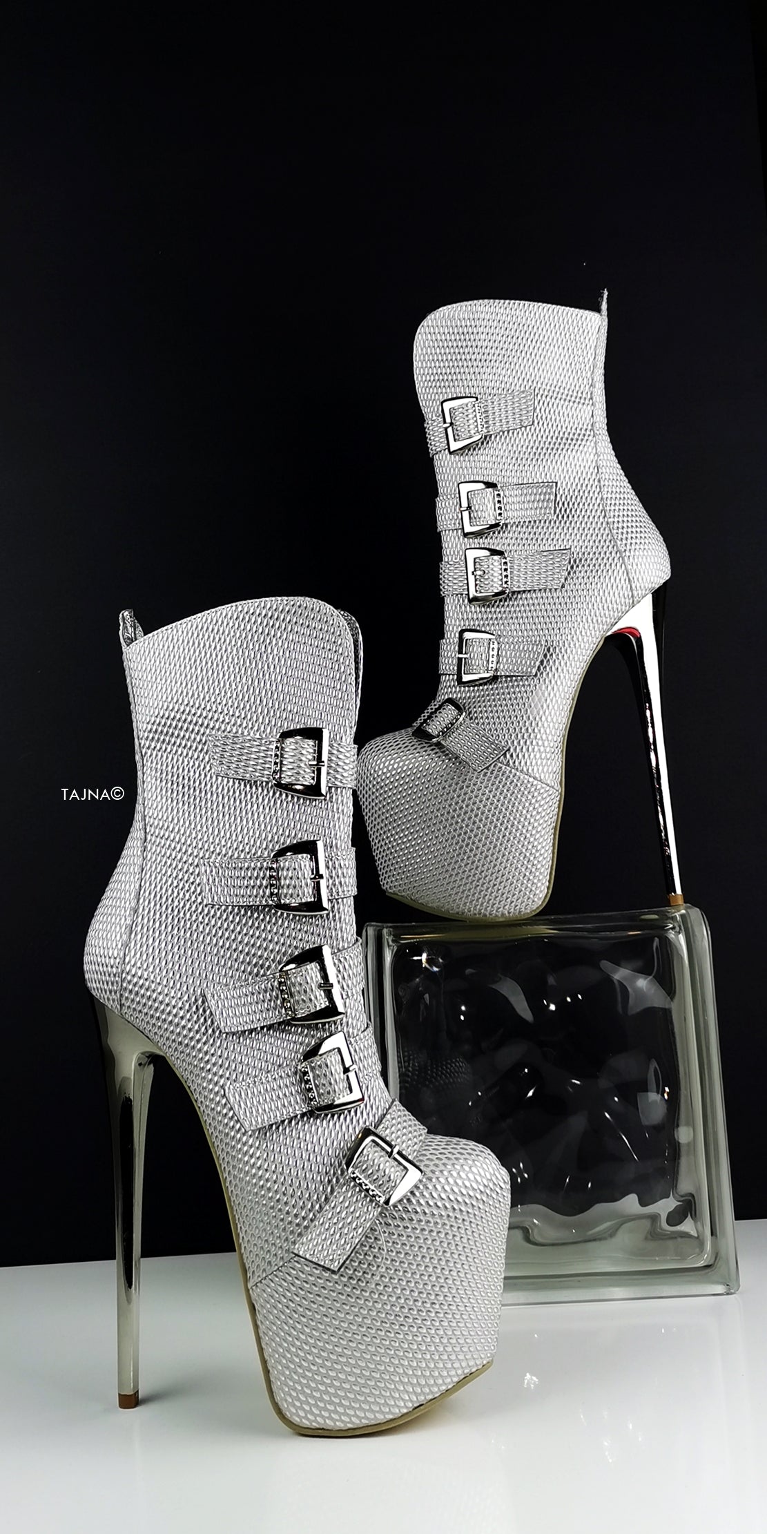 Silver Metallic  Multi Belted Platform Boots - Tajna Club