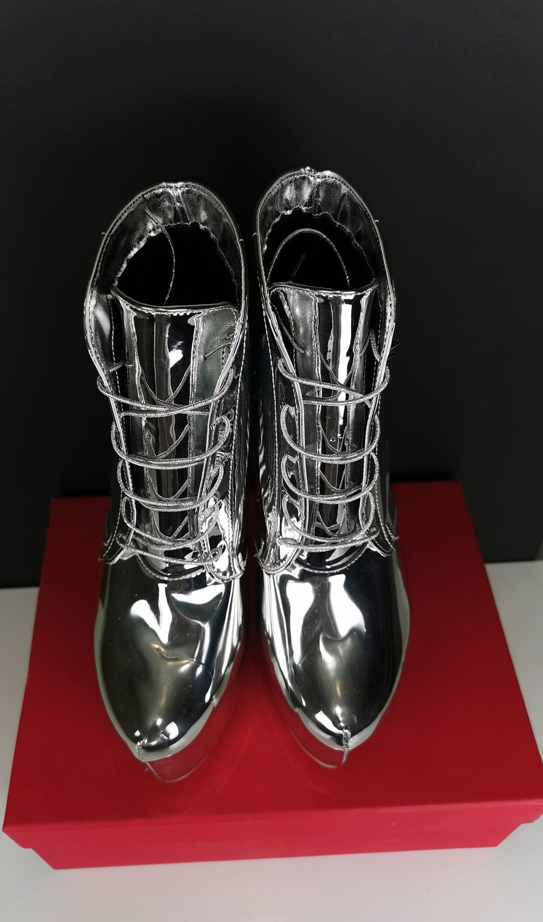 Lace Up Silver Mirror Spike Boots - Tajna Club