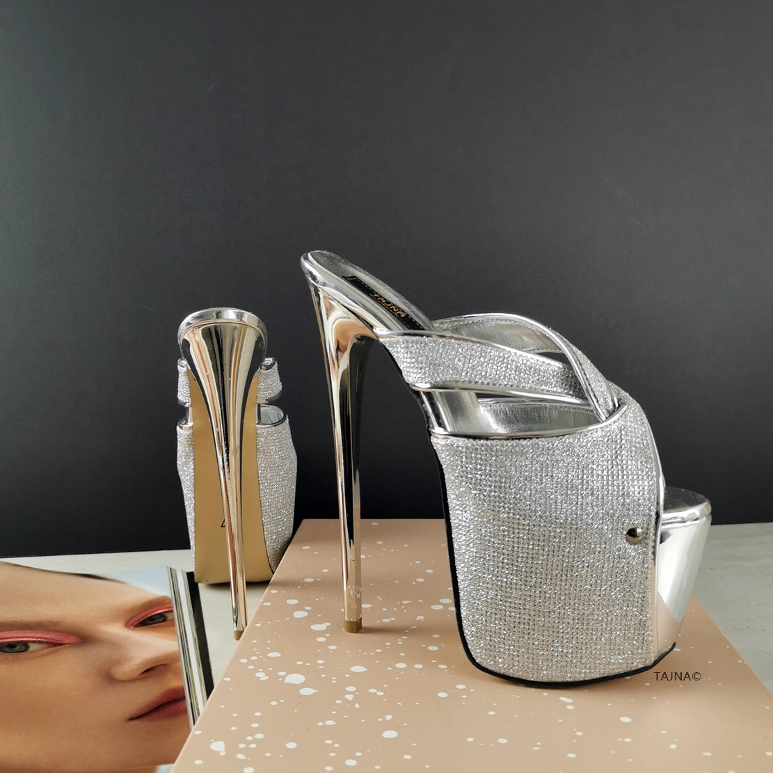 Silver mules heels cheap