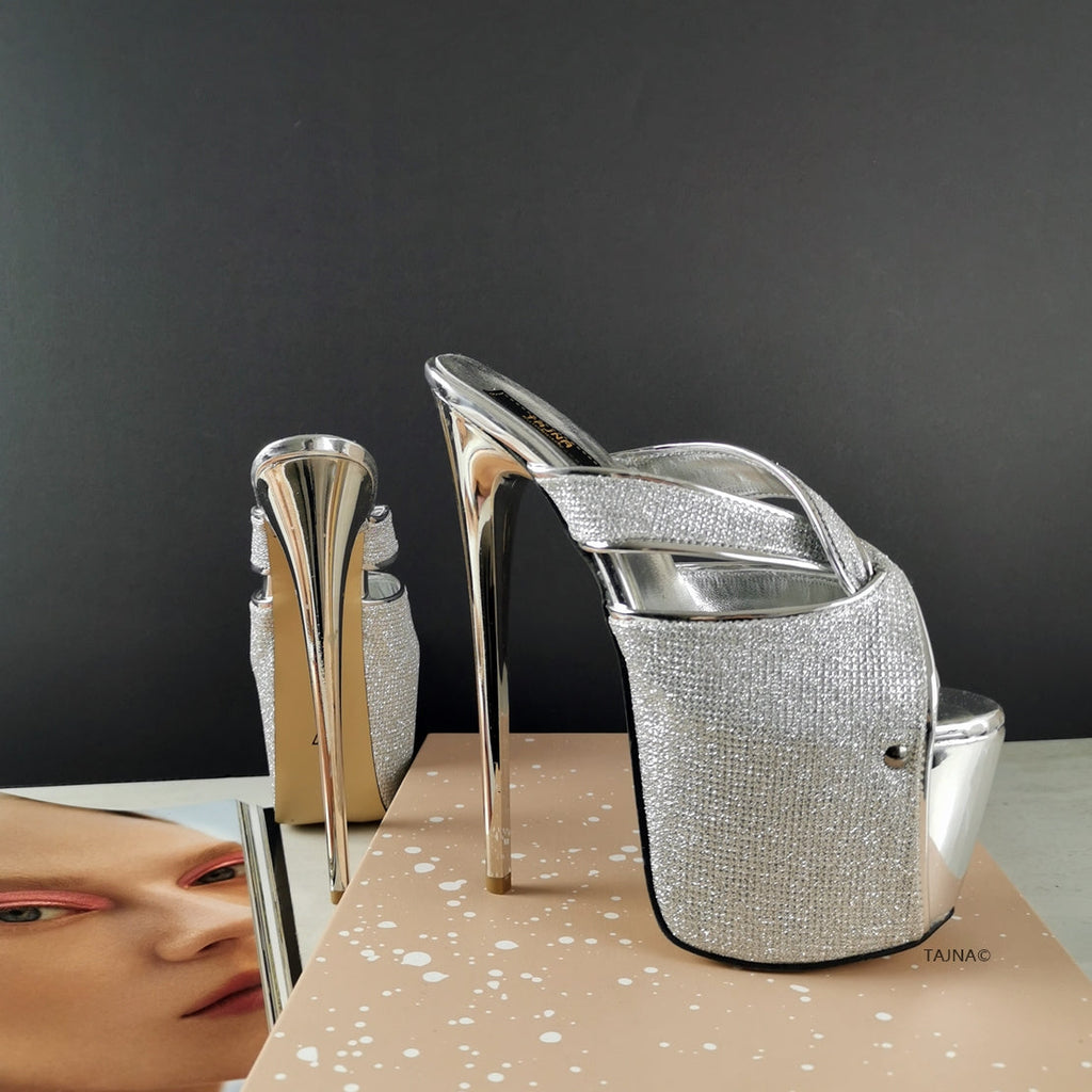 Silver high heel mules outlet