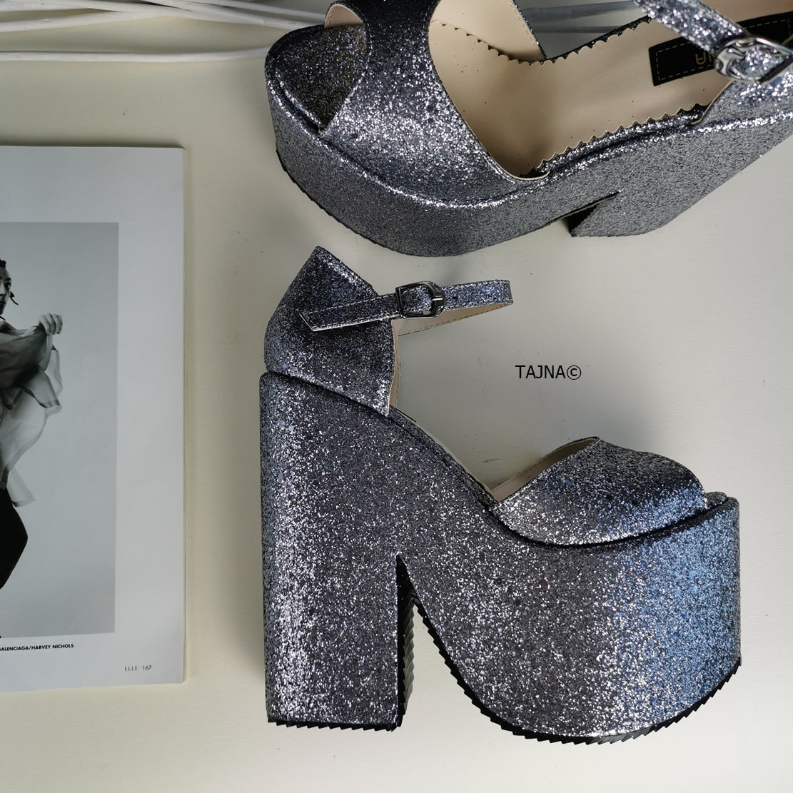 Dark Silver High Heel Shimmer Wedges Tajna Shoes Tajna Club