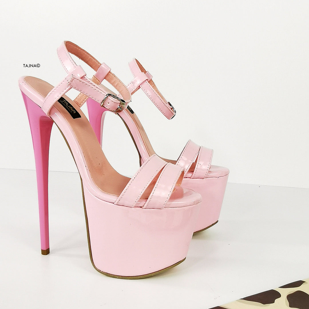 Light Pink Gloss High Heel Sandals - Tajna Club
