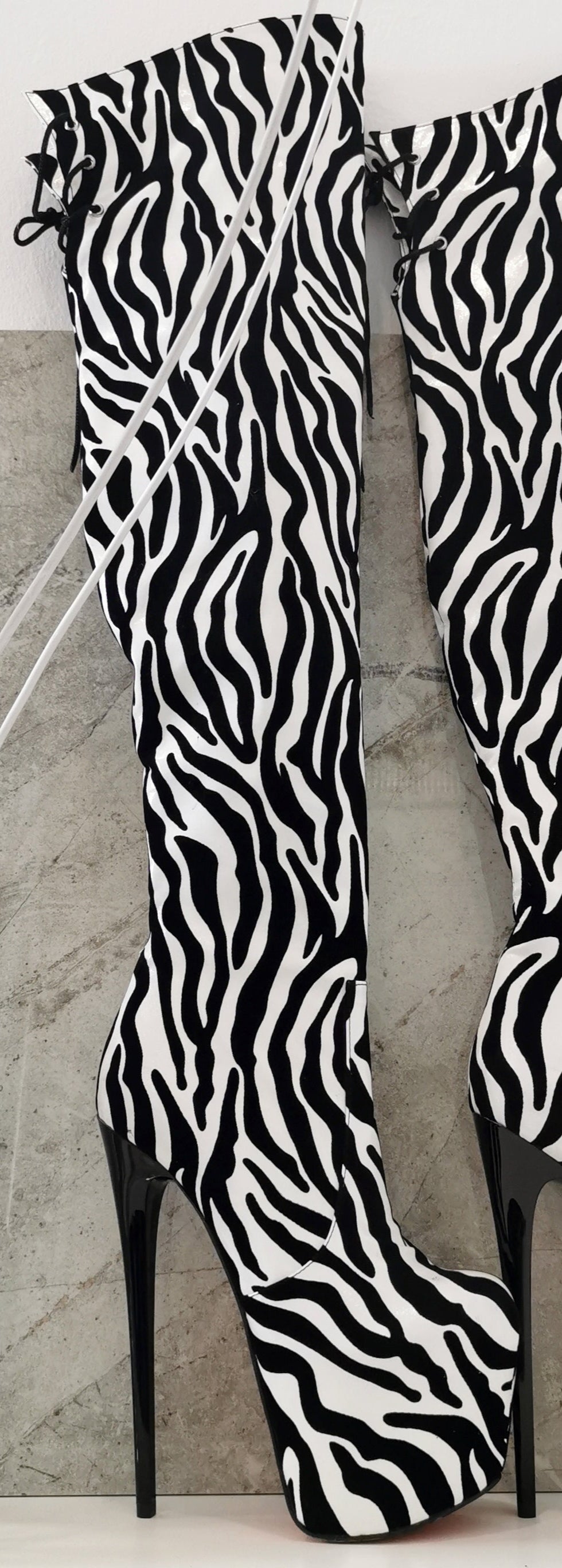Zebra print thigh high boots hot sale