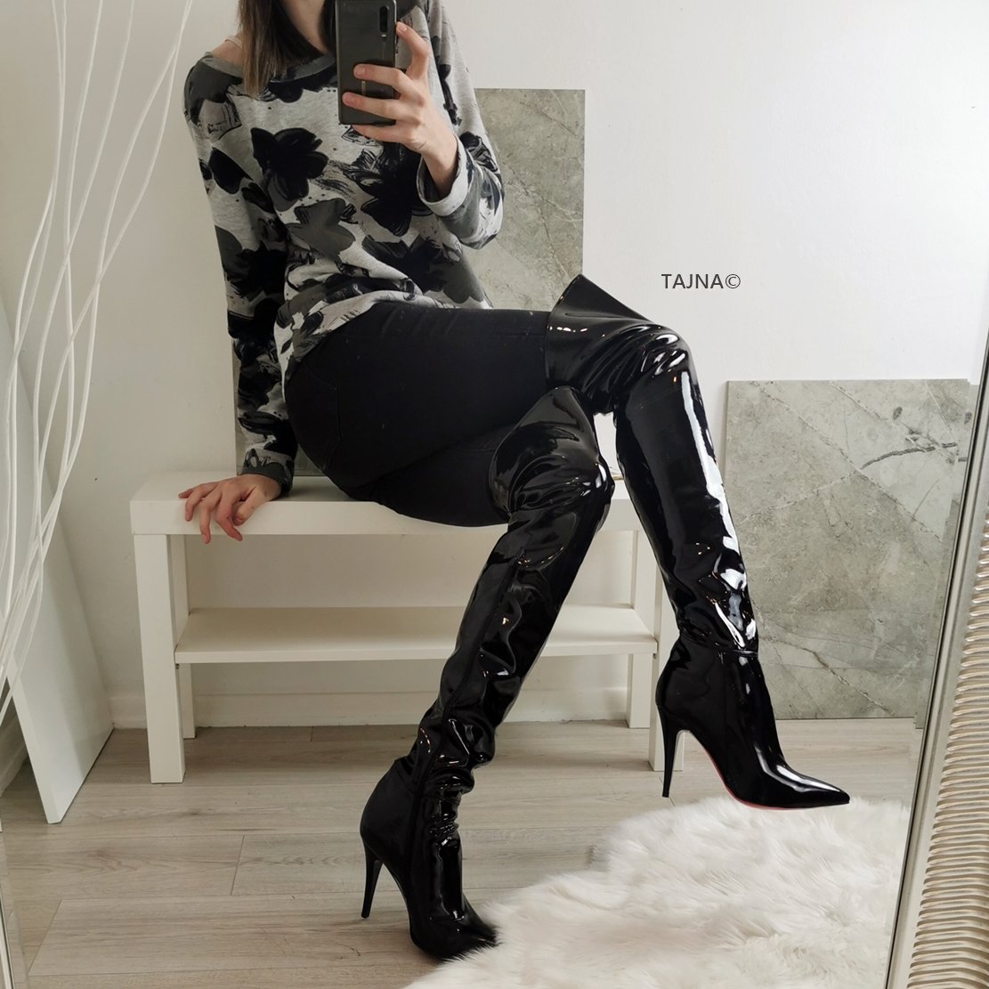 バレエ Stina typeW Ssize Black Patent Knee High Long Boots | Tajna Shoes – Tajna Club