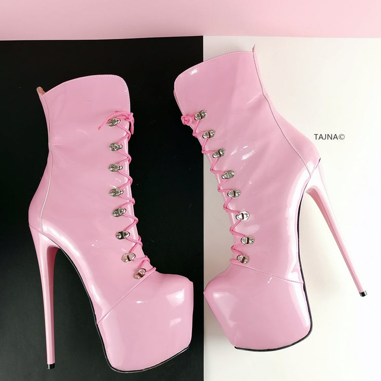 Pink Patent Military Style Ankle Boots - Tajna Club