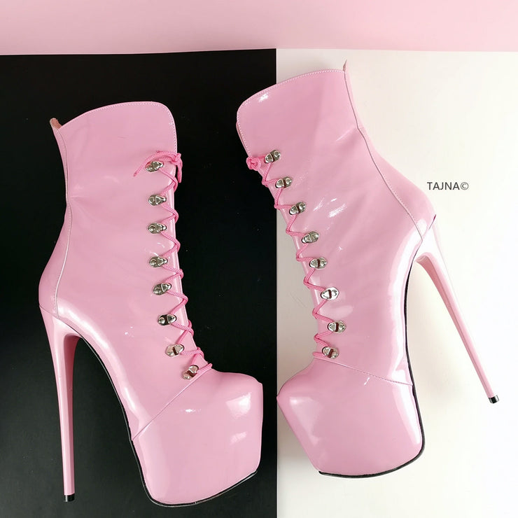 Pink Patent Military Style Ankle Boots | Tajna Club