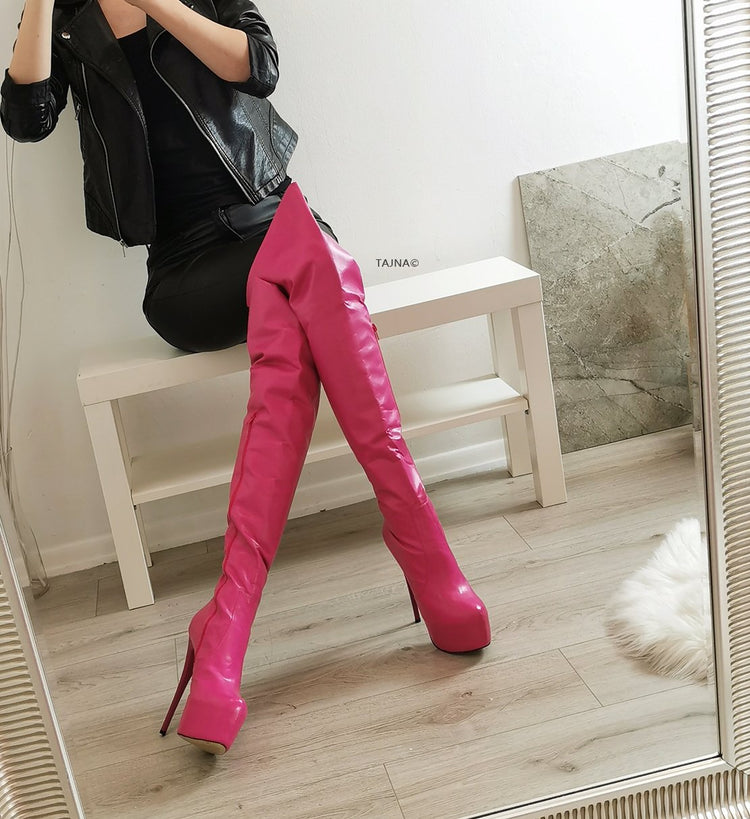Pink Matte Over The Knee High Boots - Tajna Club