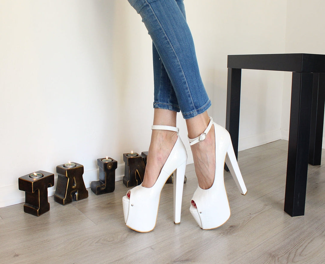White Croco 19 cm High Heel Shoes - Tajna Club
