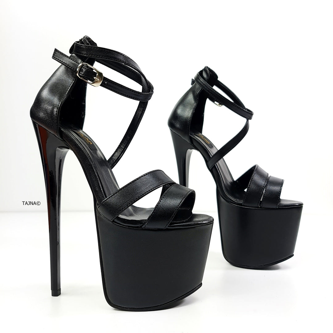 Black Double Strap High Heel Sandals