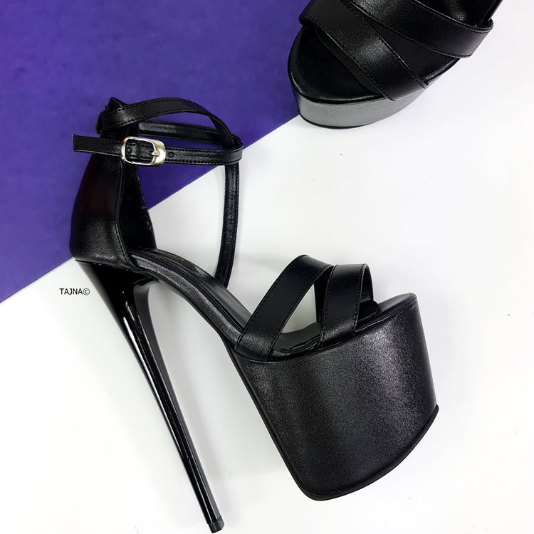 Black Double Strap High Heel Sandals