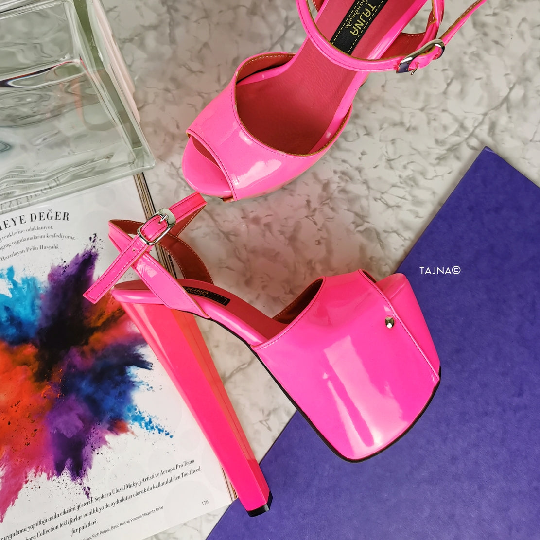 Neon Pink Chunk High Heel Sandals Tajna Shoes Tajna Club