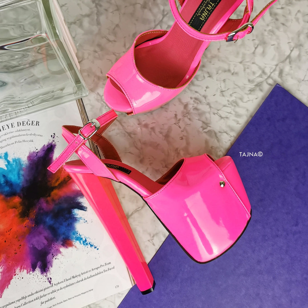 Neon Pink Chunk High Heel Sandals - Tajna Club