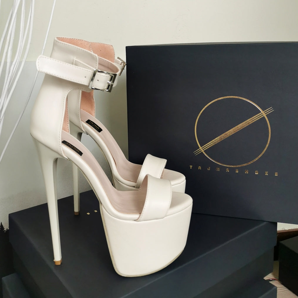 Cream Matte Belted High Heel Sandals | Tajna Club