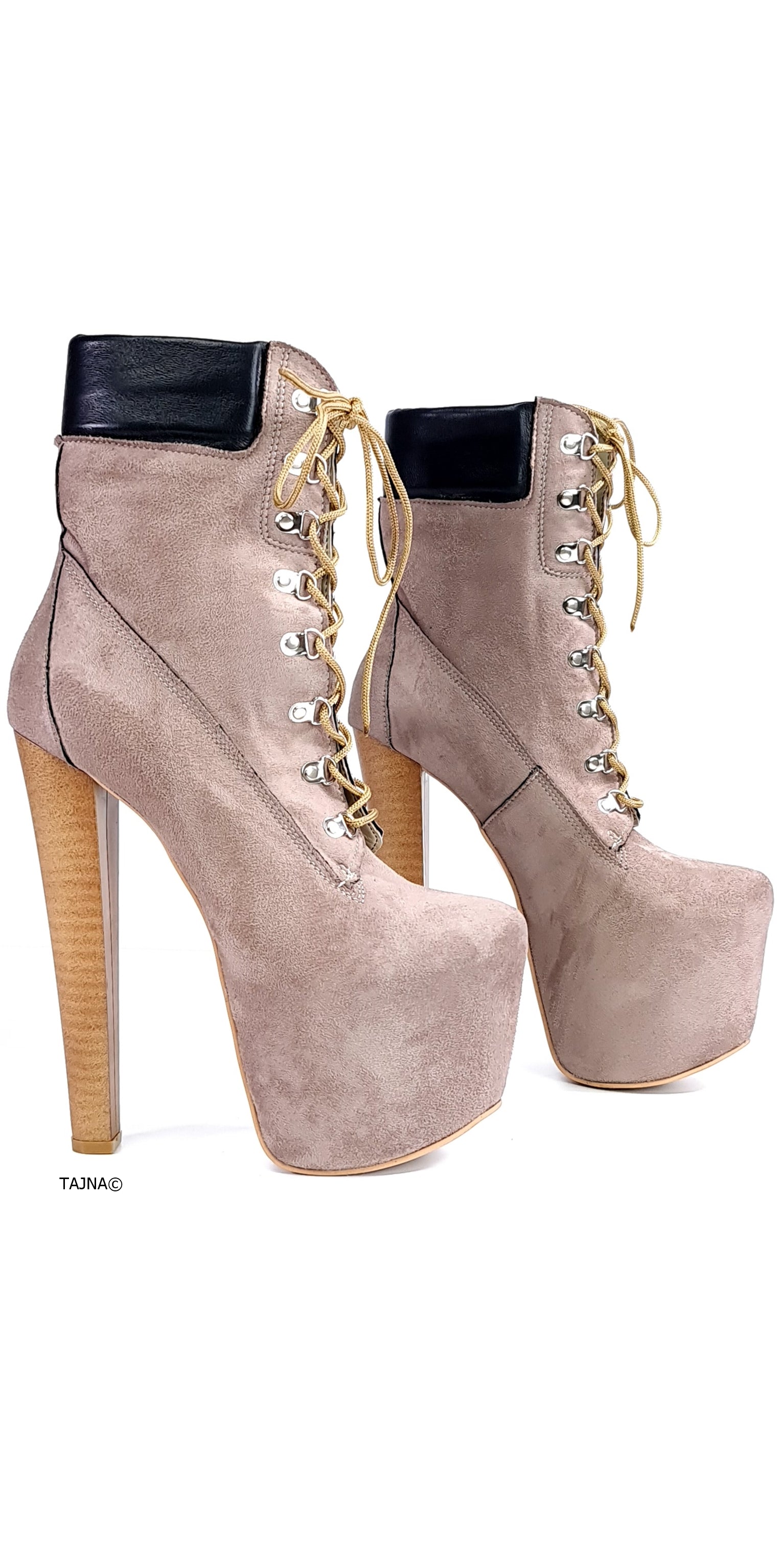 Timber Beige Suede Lace Up High Heel Boots